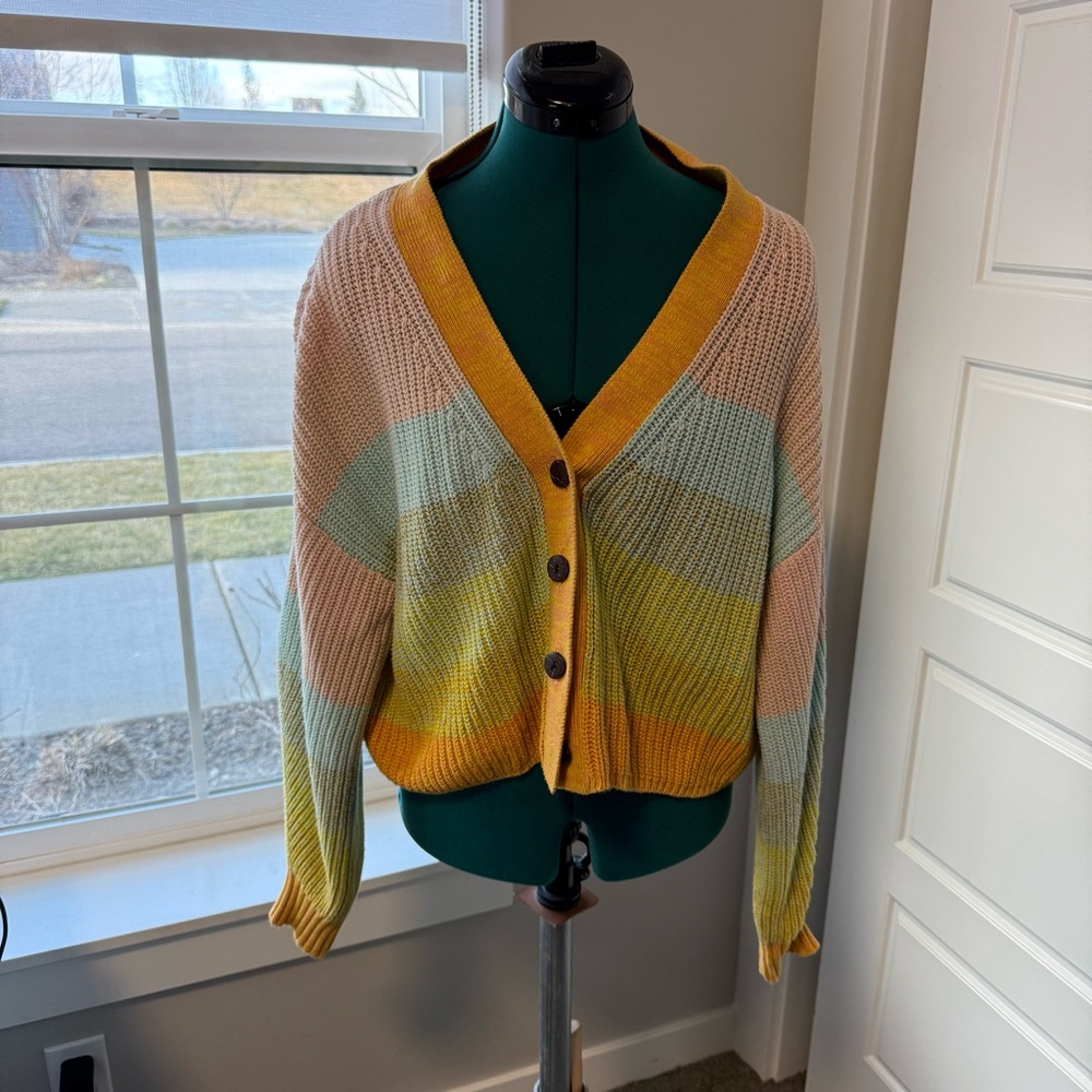 Urban Outfitters Rainbow Multicolor Stripe Cardigan Medium Spring Cotton